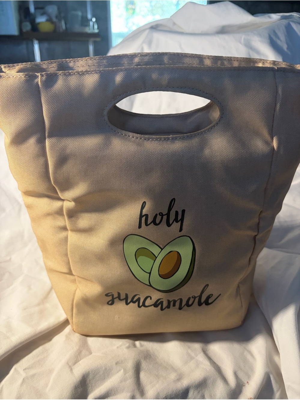 Holy Guacamole Beige Tote Lunch Bag